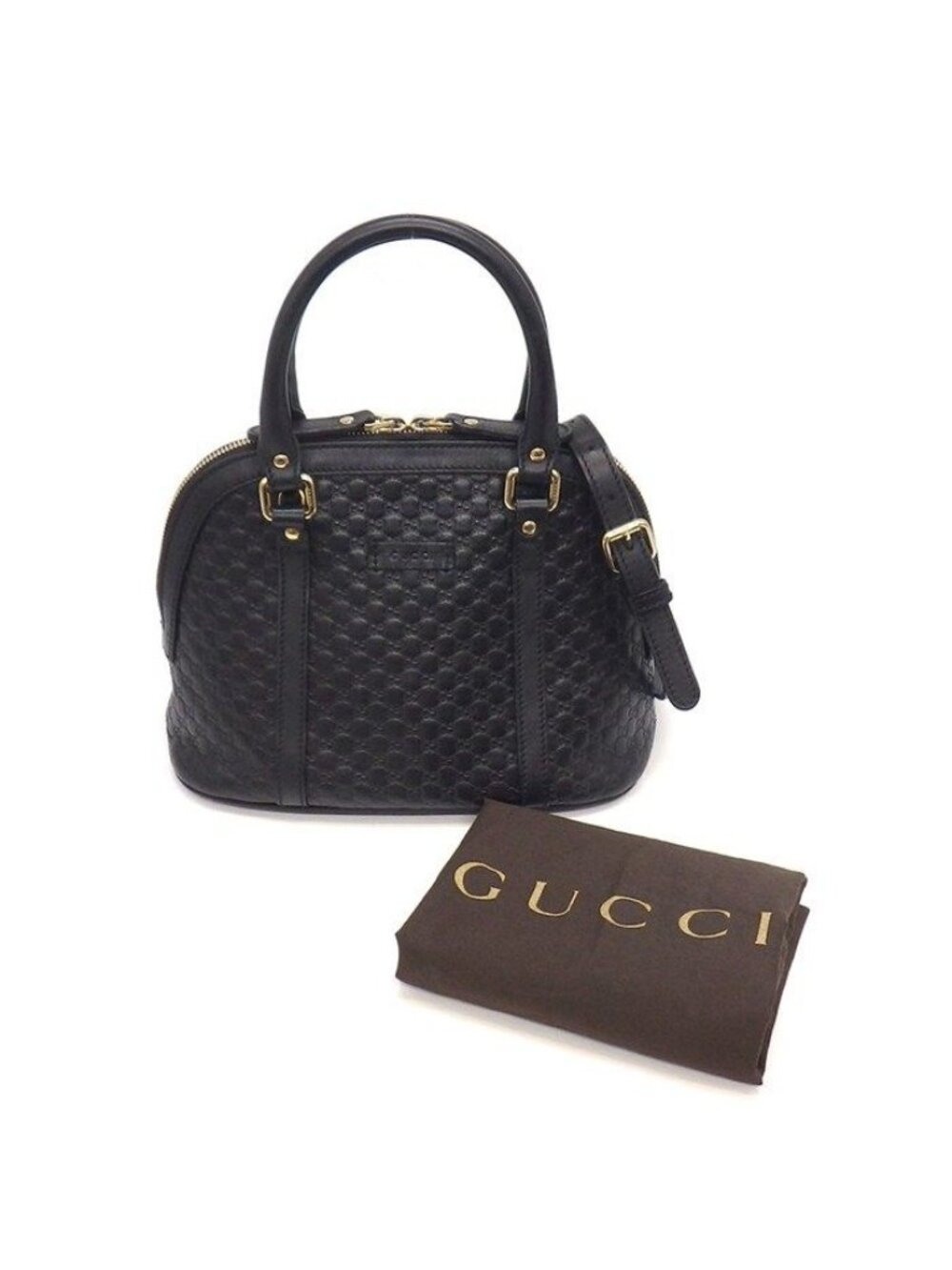 Gucci Shoulder Bag Mini Dome 2-Way Black Micro Guccissima Leather Gold - Picture 12 of 12